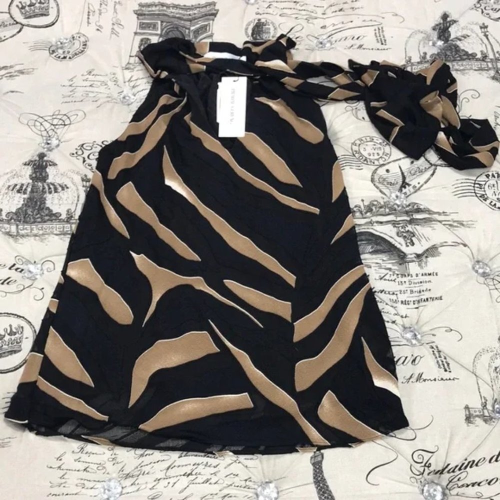 Prabal Gurung Animal Print Tie Neck Blouse